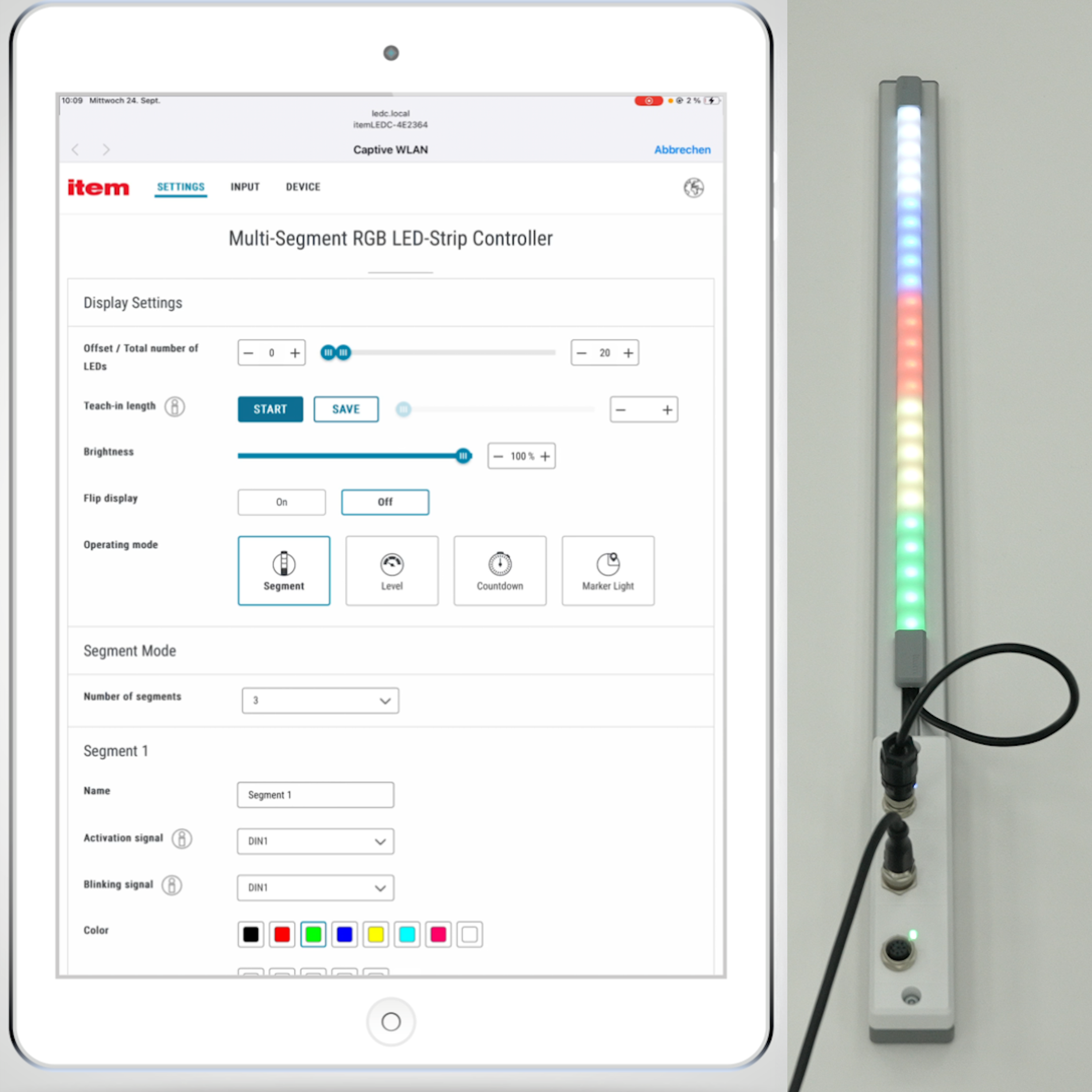 Open 7396EN - Multi-Segment RGB LED Strip Controller DIN/AIN 24VDC: Basic settings