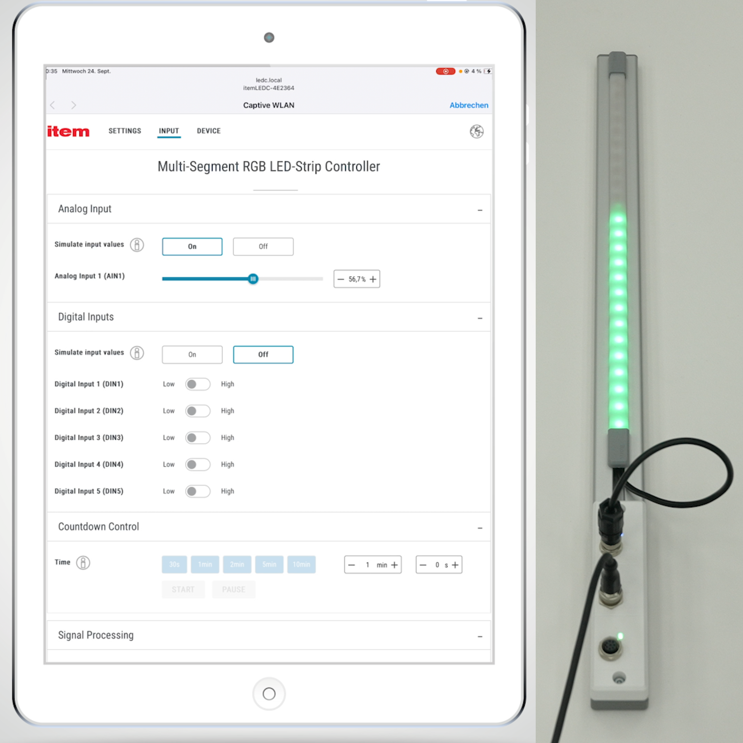 Open 7395EN - Multi-Segment RGB LED Strip Controller DIN/AIN 24VDC: Level mode